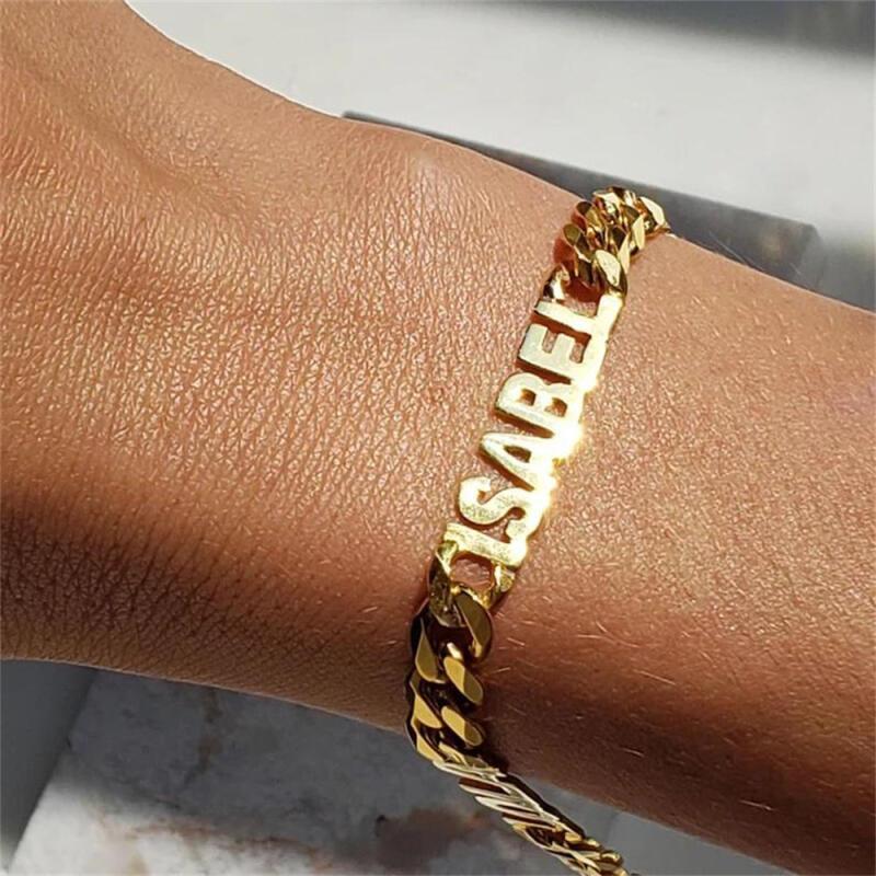 

Customized "" Golden Cuban Link Chain Bracelet - 18k Golden Plated Stainless Steel, Elegant Personalized Jewelry, Ideal Anniversary Gift