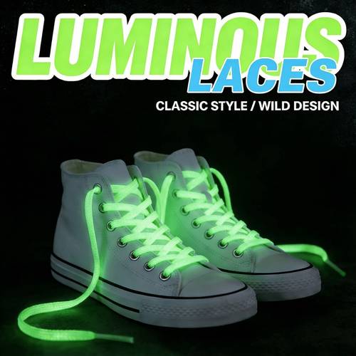 12pcs 6 pairs luminous flat shoelaces thickened nylon material non slip machine washable at night battery free fashionable and safe shoe upper decoration 2 sizes and 5 colors options ideal for parties dancing skating