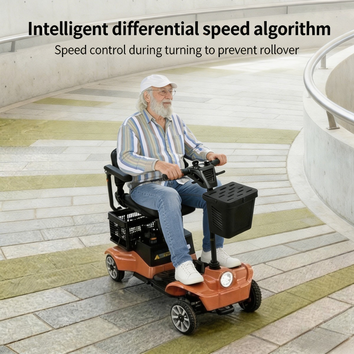 senior electric mobility scooter ergonomic handle electromagnetic brake led   basket 120kg load   Product details 6