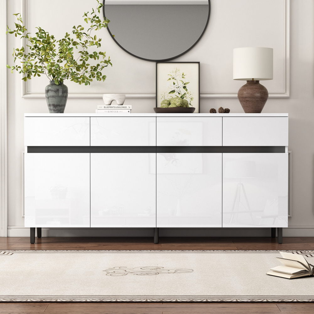 TEMU Contemporary High-shine Sideboard Unit Featuring A Glossy Surface, Equipped With 4 Drawers, , And A Height-adjustable Shelf. This Corner Cabinet