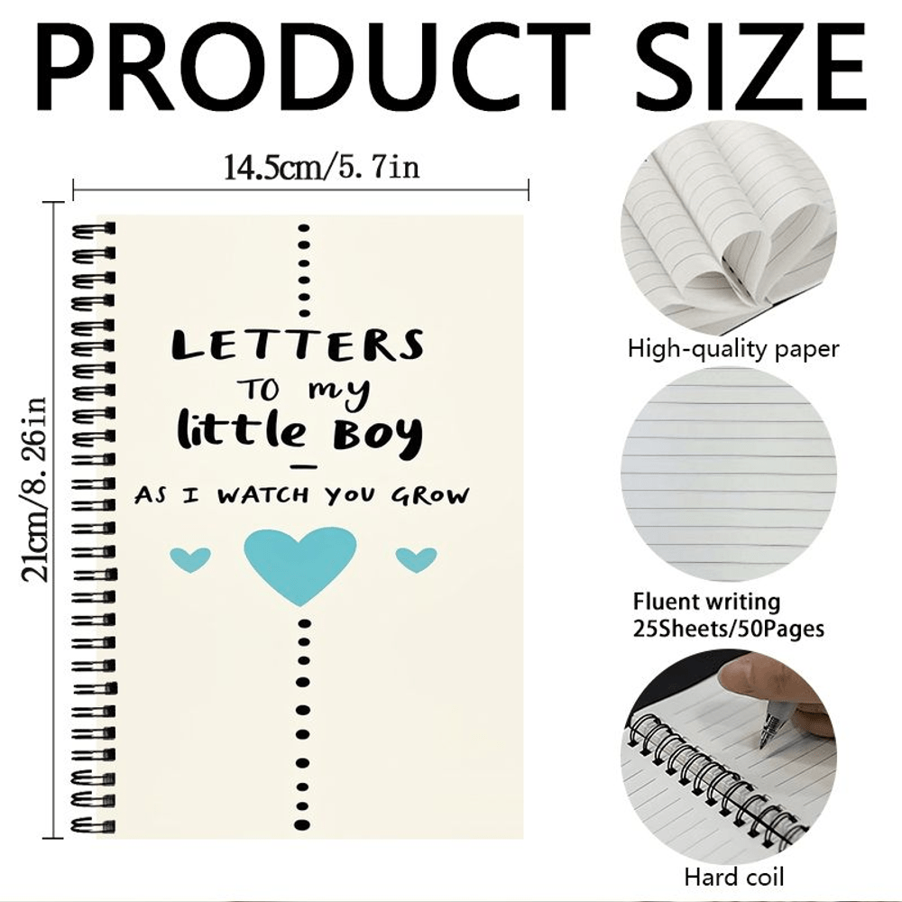 TEMU Letters To Boy As Notebook, Blue Hearts And Design, Baby Milestone Memory Journal For , Ideal Baby Shower Gift And Keepsake For Son