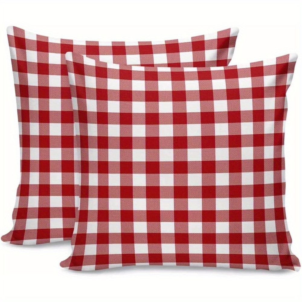 TEMU 2pcs Red White Plaid Single Sided Print Pillow Covers For Halloween Christmas Decor, Suitable For Sofa Bed Outdoor Couch Living Room Bedroom,