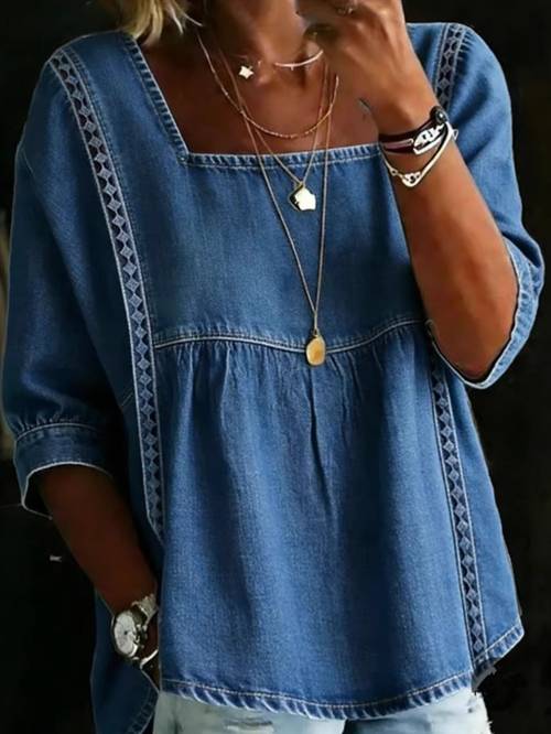 new solid denim jacket female elegant jacket with square collar and sleeves