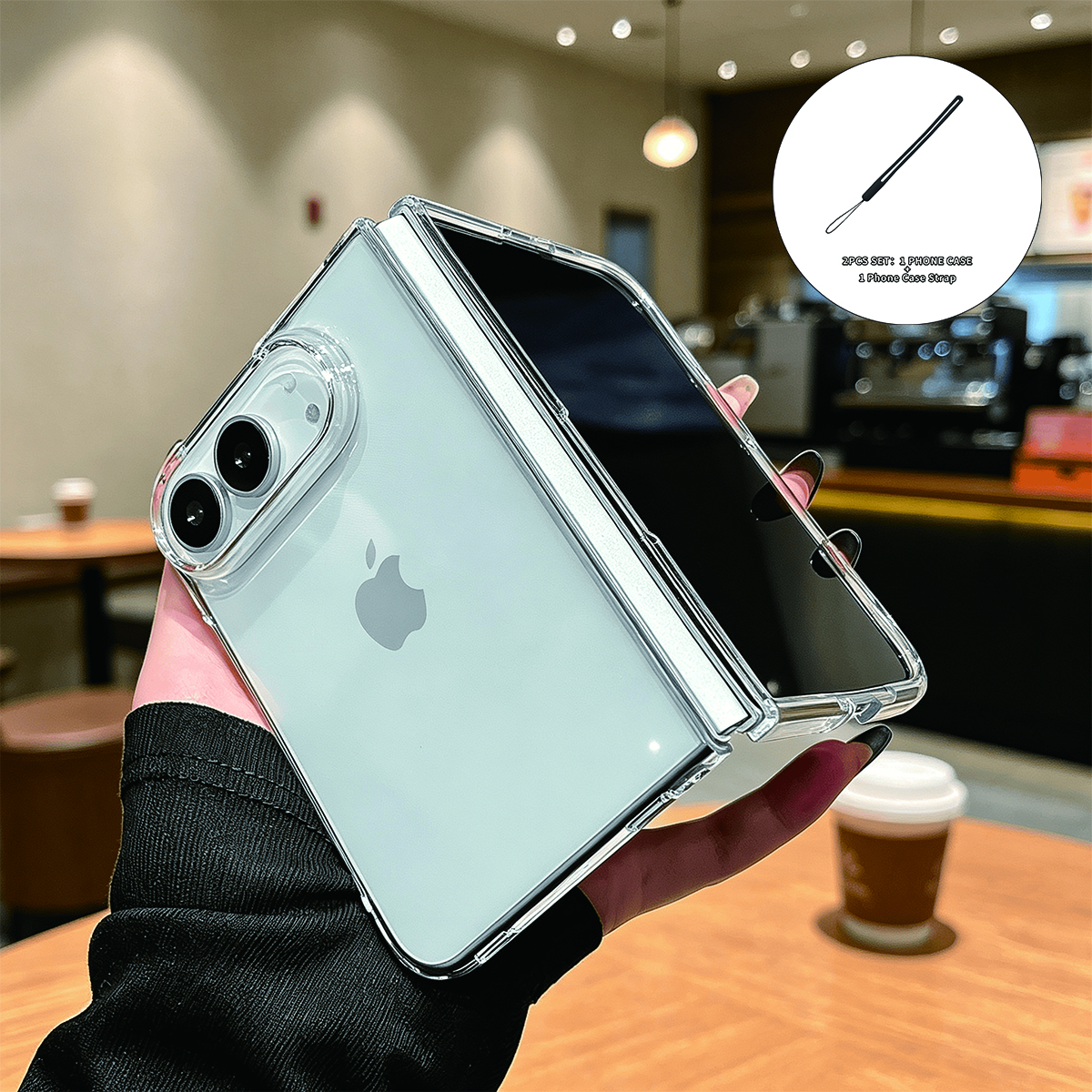 TEMU Phone Case: 2pcs Set, Phone Case + Lanyard, Miniso Phone Case, Suitable For Iphone Duo Phone Case, New High-end Folding Screen Phone Protective