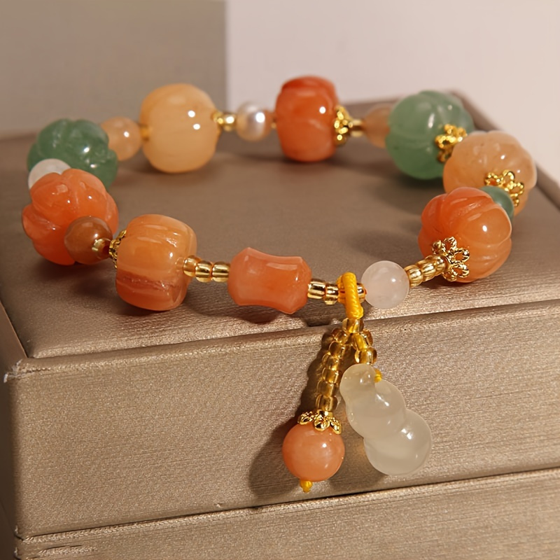 TEMU Stylish Handcrafted Beaded Pumpkin Bracelet Without Any Plating, Suitable For All Genders - A Versatile Accessory For Everyday Use, Parties, And Gifting Occasions