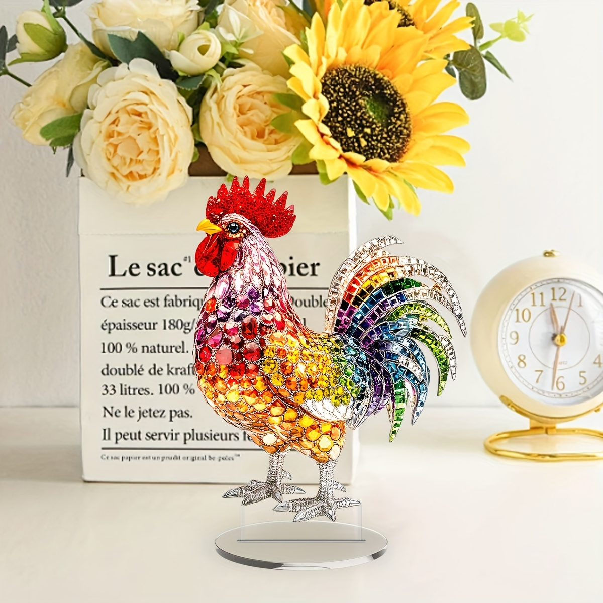 

1pc Classic Rooster Acrylic , 2d Flat Animal Theme Tabletop Decor, Multipurpose Elegant Desktop Display, No Electricity Needed, With Stand