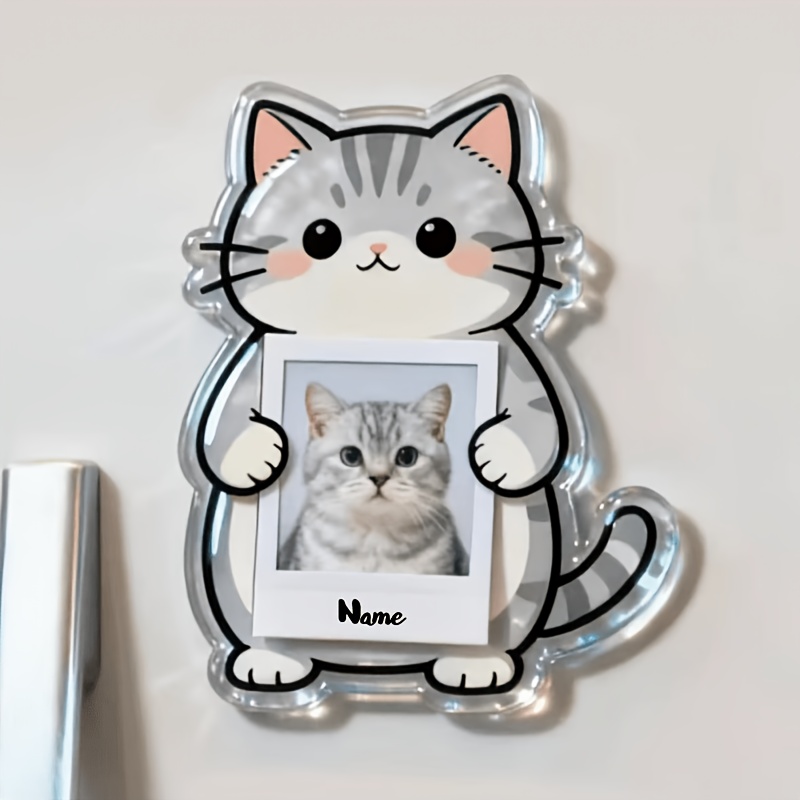TEMU オリジナル写真/文字入れ 猫マグネット 冷蔵庫用 - 自分の写真と文字をド、肉球付きのかわいいふわふわ子猫、アクリル製デコレーション、冷蔵庫ドア・シャワー・ギフト用写真ディスプレイ