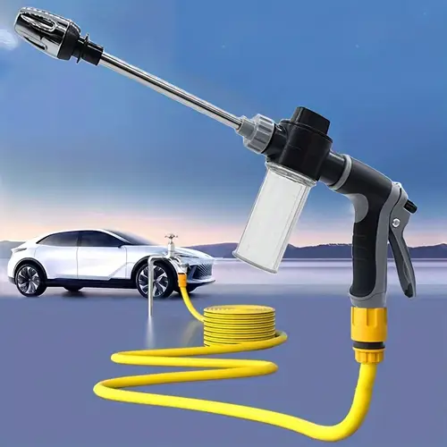 1pc high pressure car wash water gun multi purpose garden hose nozzle adjustable thickened rod sprayer with copper plated head with car wash foam jug universal 3 4 inch and 1 2 inch quick connect adapter for tools