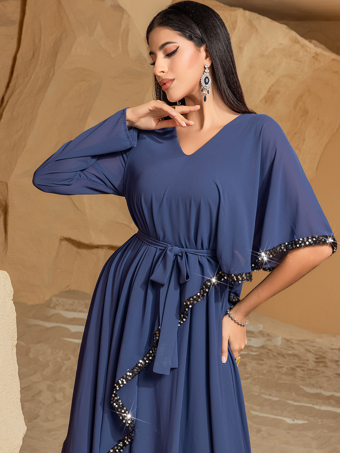 navy blue and green combination dress Fitzi Navy Sparkly Strapless Maxi Dress with Pockets