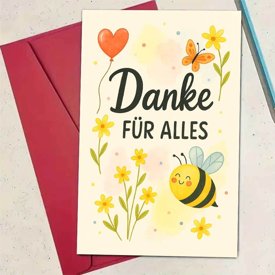 A Cute Bee And Flower Thank You Card With An Envelope - Featuring An Adorable Bee , Perfect For Expressing Gratitude , Family, Teachers, And Colleagues - Suitable For Birthdays, Weddings, , And Events