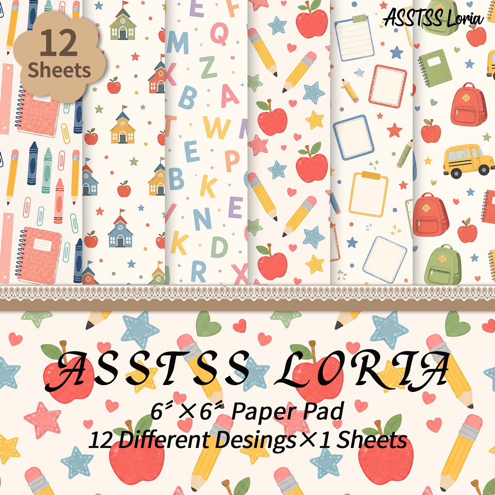 TEMU 12-sheet Asstss Loria 6*6inch Scrapbooking Paper Pad, Back To Backing Paper Supplies, Heavyweight Cardstock For Journaling, Collage Art, &