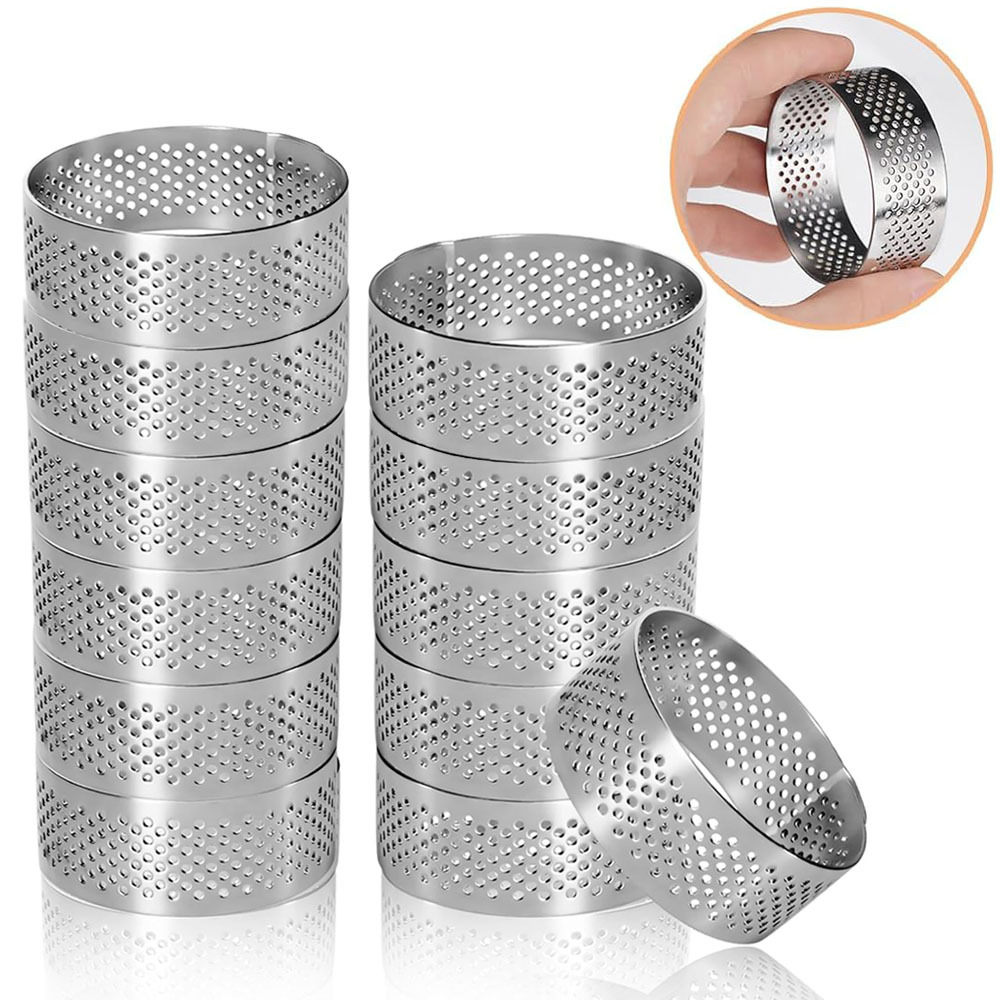 

Set Of 12 Stainless Steel Round Tart Rings - Perforated Molds For Mousses And Desserts, , Fruit Tart Molds, And French Cheesecake Baking Tools Suitable For Christmas, Easter, And Thanksgiving.