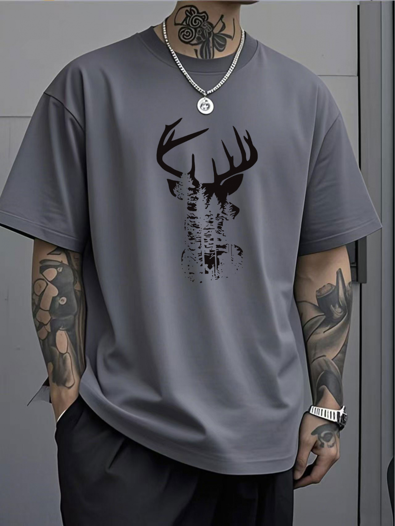 【JEEP】Camping Deer Half T-shirt T-shirt Red Deer DGT cotton Short Sleeve