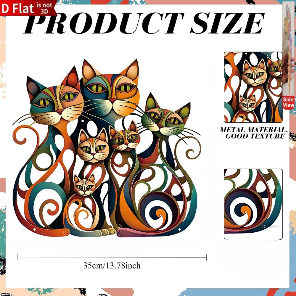 TEMU 2d Flat, 1pc Wesiti Metal Cat Wall Art Decor Colorful Mid Century