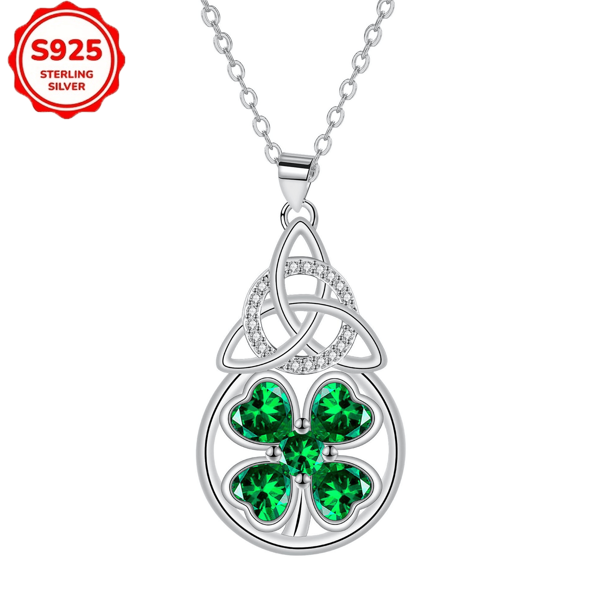 TEMU Women's S925 Silvery Necklace, Clover Pendant, High-end Jewelry, Fashionable Hypoallergenic Necklace Gift, Suitable For And Dress Up