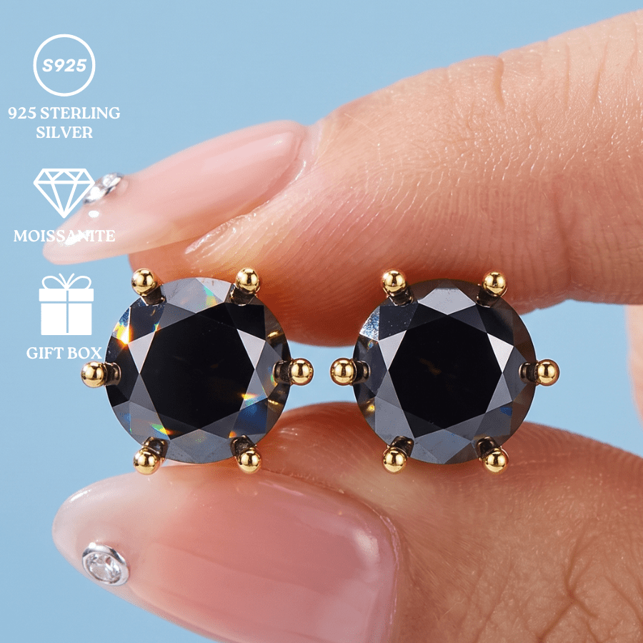 Exquisite Black Synthetic Moissanite Stud Earrings, Engagement Gift