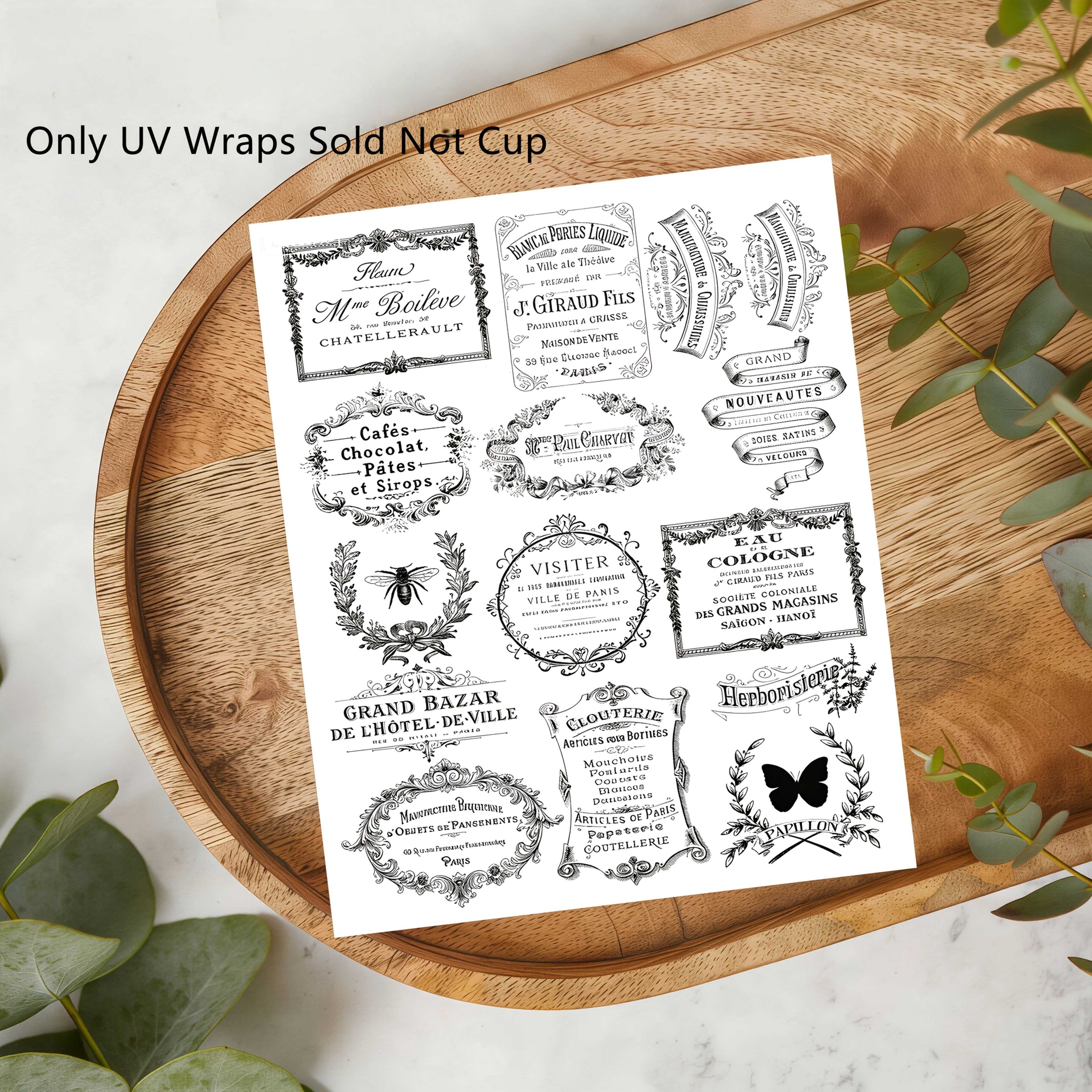 TEMU 26 feuilles d'étiquettes vintage UV DTF pour tasses, convient aux mugs, verres de 16 oz, tables, chaises, ordinateurs, etc., des passionnés de