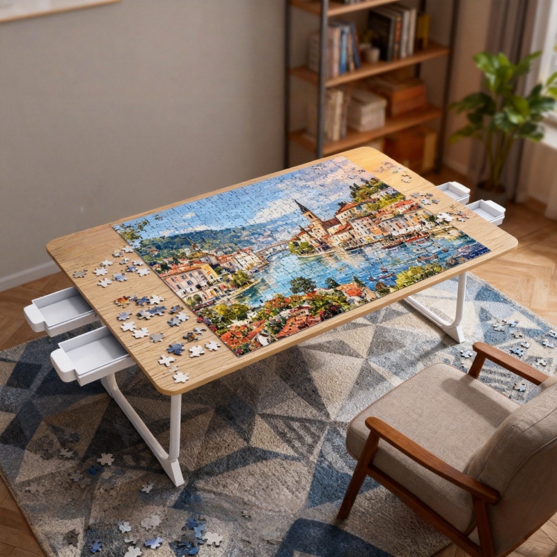 TEMU Folding Puzzle Table, Wooden Puzzle Table With 4 Drawers, Outdoor Foldable Puzzle Table, Puzzle Workbench, Portable Puzzle Storage Box, Suitable
