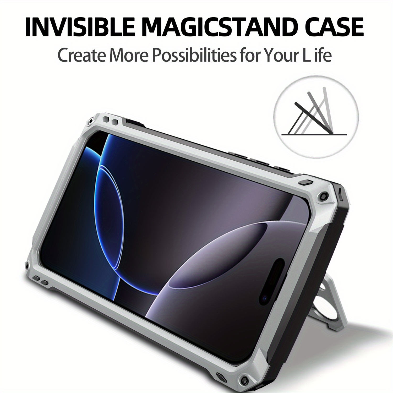Phone case: for iPhone 16 15 14 Pro Max 16 Plus Metal Case with  Cover & Stand [Compatible with Magnetic] [Built-in Kickstand] Heavy Duty Rugged Magnetic Phone Case