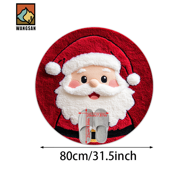 TEMU 1pc Alfombra de baño antideslizante con diseño de Papá Noel, material de franela, alfombra redonda para el piso, decoración de felpa, adecuada