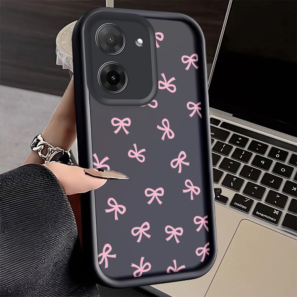 TEMU Phone Case - Pink Bows Pattern Fashionable Shockproof Anti-fingerprint Full Coverage Thick Protective Soft Case Compatible With For Redmi Models
