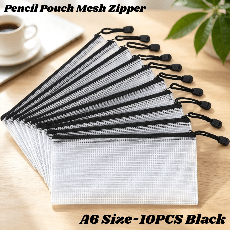 TEMU 10-pack Multicolored (random Colors) And Black, Small Mesh Zipper Pouch Bags A6 Size | Zipper Bags Pouches For Organization Office Supplies