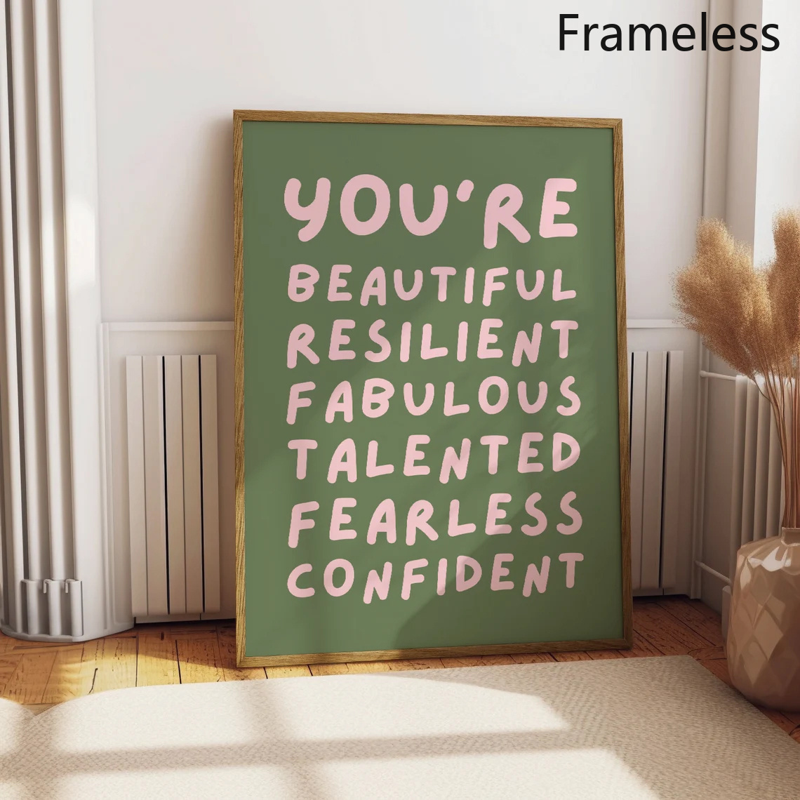 TEMU 2d Flat, 1pc Positive Affirmation Poster - Motivational Self-affirmation Wall Decor With Light Pink And Sage Green - Frameless For Bedroom,
