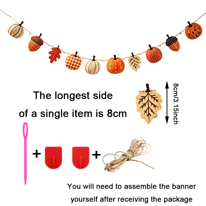 TEMU Bannière de fête en feutre citrouille d'automne, drapeau citrouille de style ferme à suspendre, décoratif, convient pour les supports de