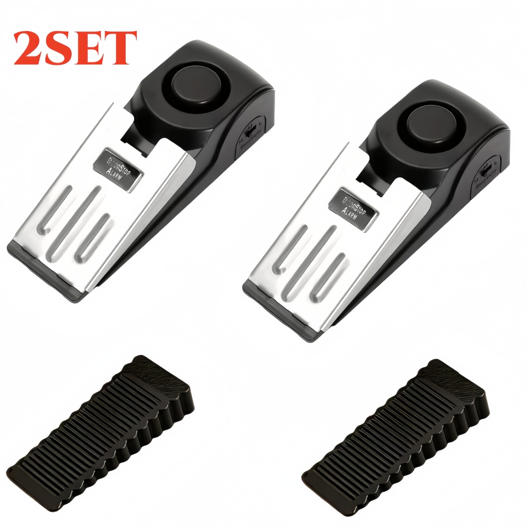 TEMU 4pcs 120db Door Stop Alarm & Stopper, Adjustable , Floor Wedge, Door Alarm, Suitable For Metal Barriers In Homes, Door Holder, Door Fixer, And