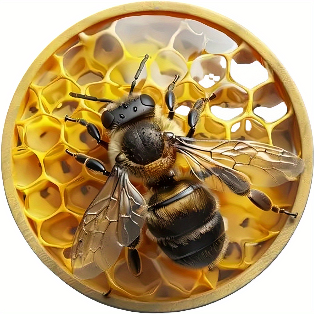 TEMU 6pcs Bee And Honeycomb Wooden Coaster Set - 4-inch Round, Heat-resistant Drink Mats, Suitable For Coffee And Hot Beverages - Perfect For Home,