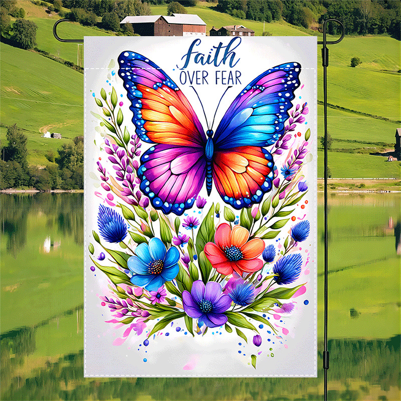 

1pc, Faith Over Fear Butterfly Flags Decor Outdoor Patio And Deck Accents Garden Decorations Double Sided Waterproof Burlap Flag 12x18inch