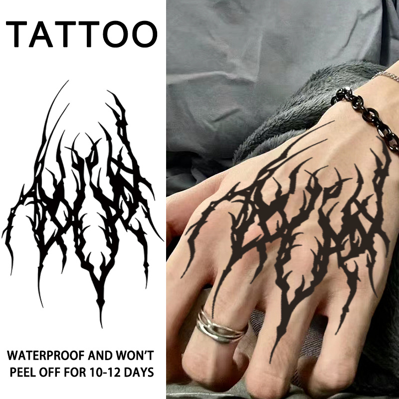 1pc dark gothic waterproof temporary tattoo stickers realistic non reflective design for   legs palms semi permanent look lasts 1 2 weeks black abstract   for men women waterproof tattoos and long lasting