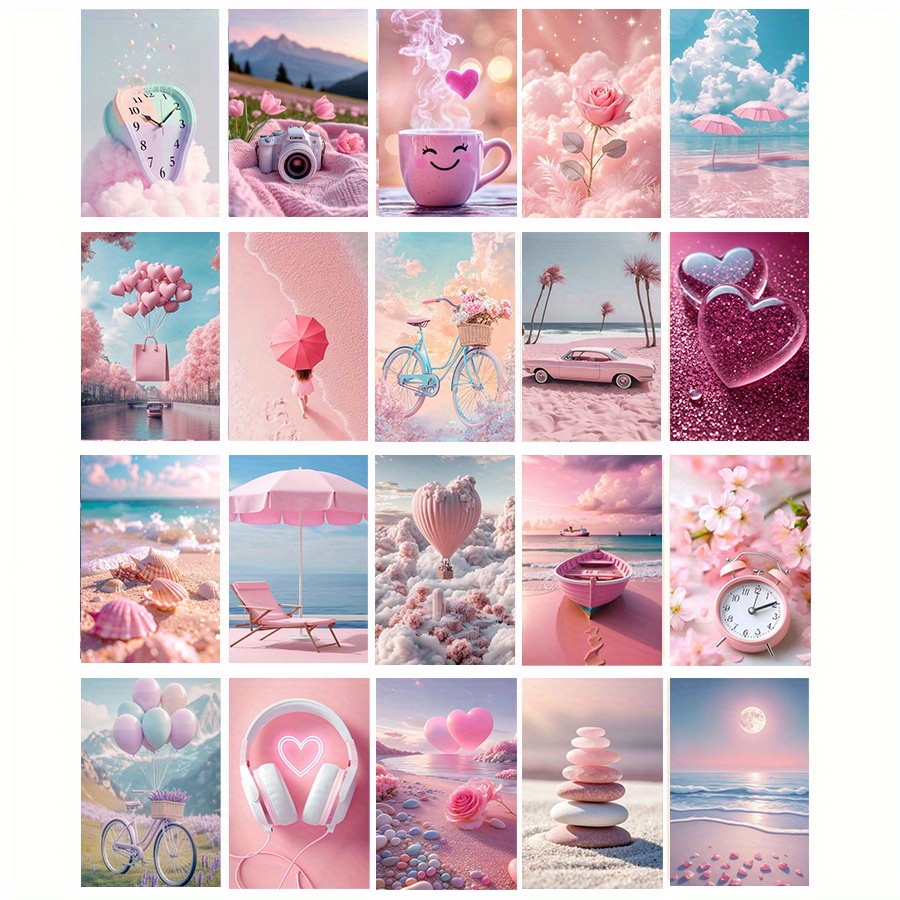 E-shop 20-teiliges Set der Rosa-Serie, Landschafts-Postkarte als Hintergrund-Wanddekor-Karte, geeignet zum Versenden Sammeln, passend für Wohnzimmer,