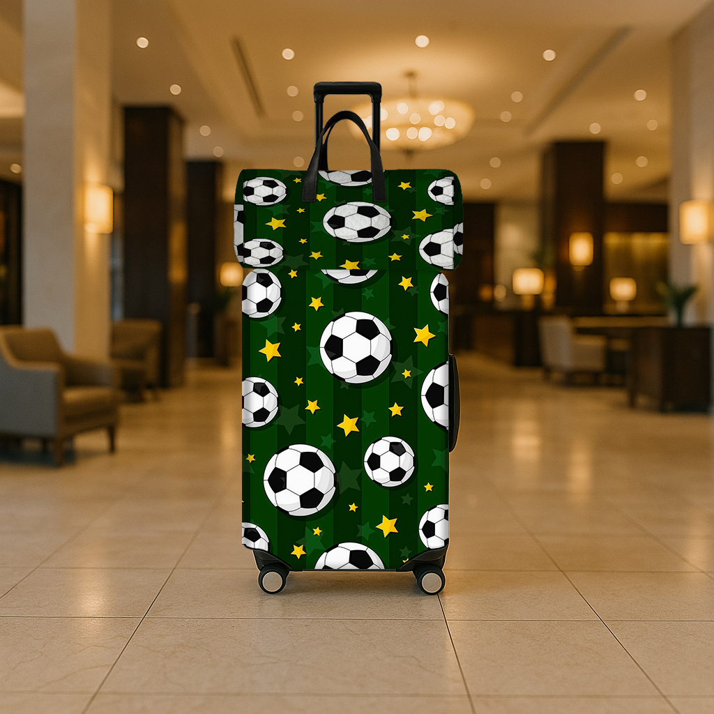 Green Base Football & Yellow Star Pattern Luggage Set with Travel Bag