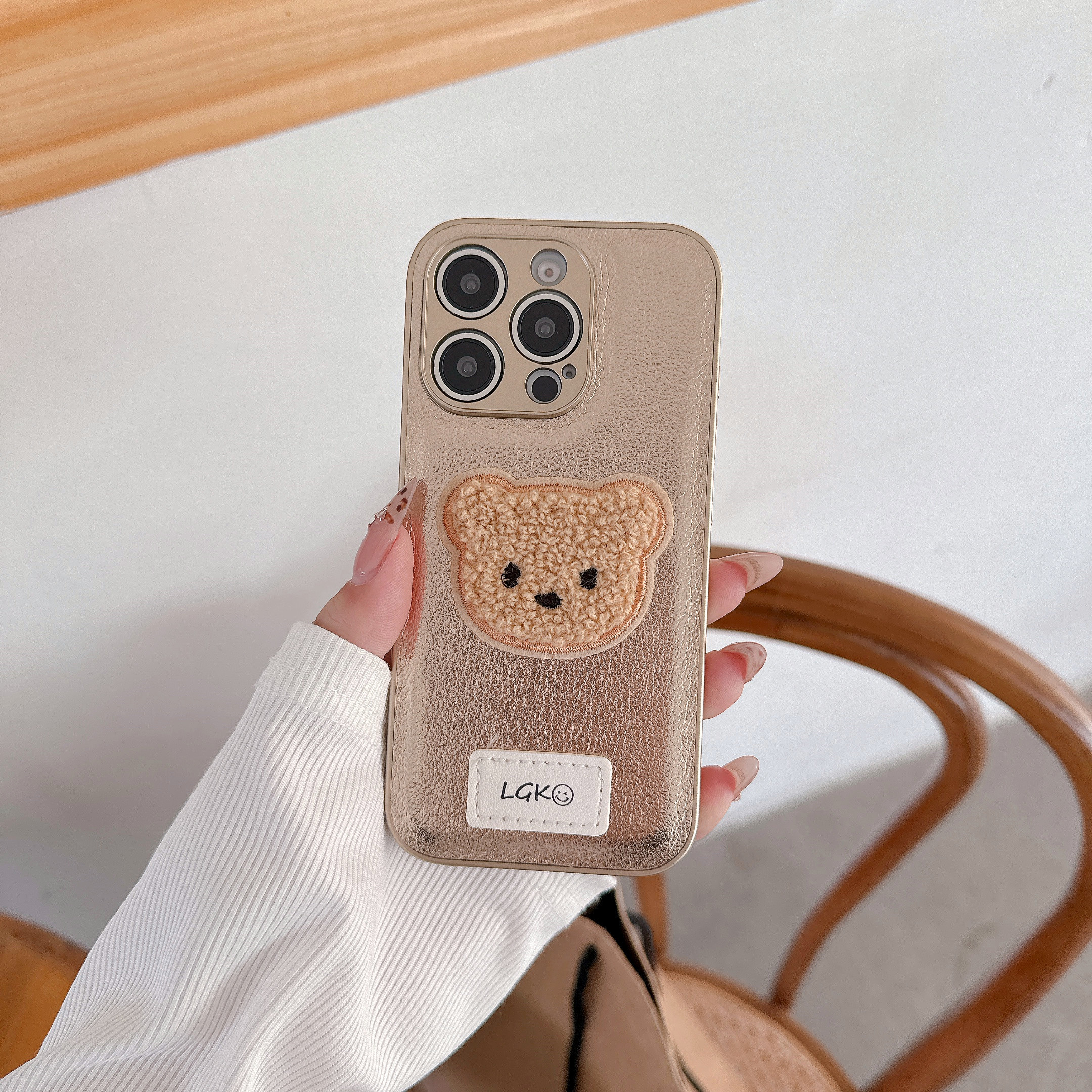 TEMU Six-pigment Grain   Plush Bear Mobile Phone Case Suitable For All-inclusive Anti-fall Protective Cover Creative Simple For For Iphone