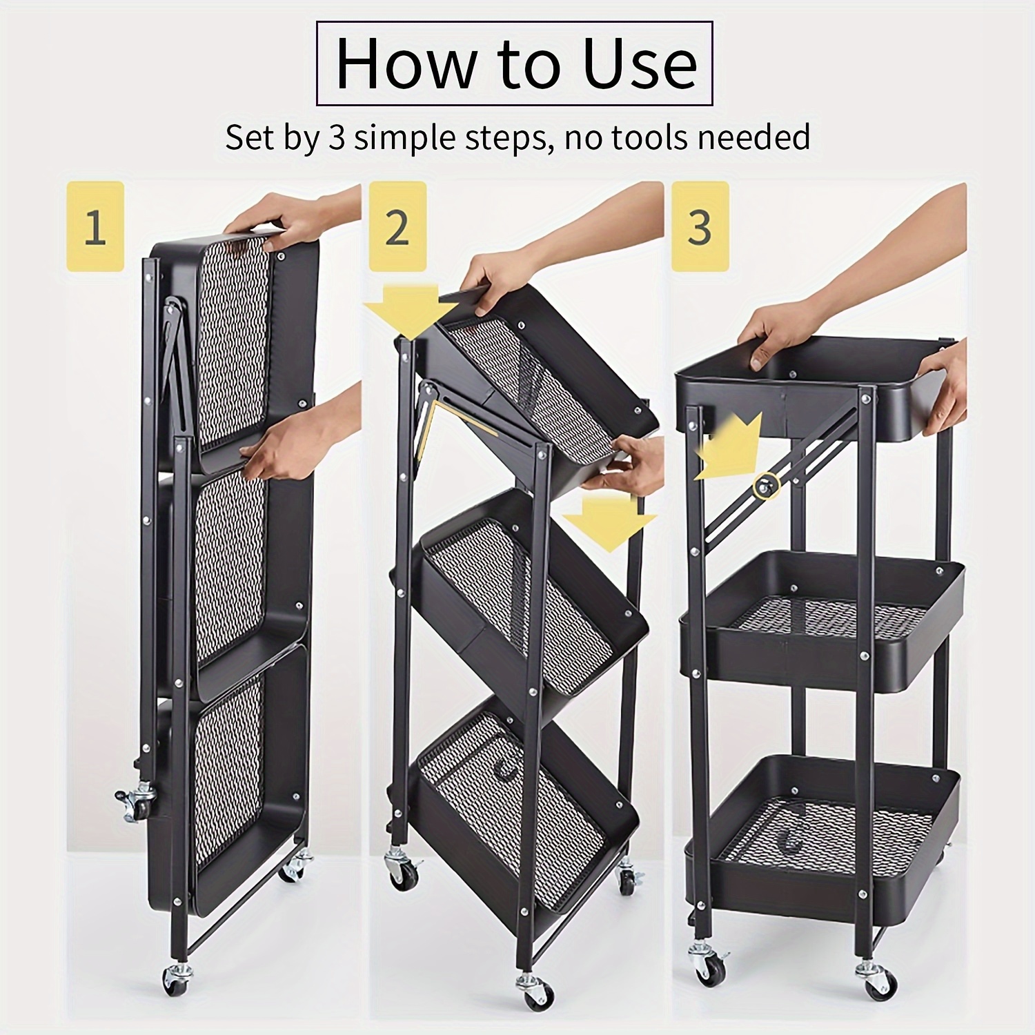 heavy duty foldable storage rack with wheels 3 tier heavy duty metal organizer no assembly needed space saving foldable design for home garage office patio indoor outdoor storage cart indoor organization stepped design nontool assembly garage organization vertical organizer sturdy organizer small   Product details 0