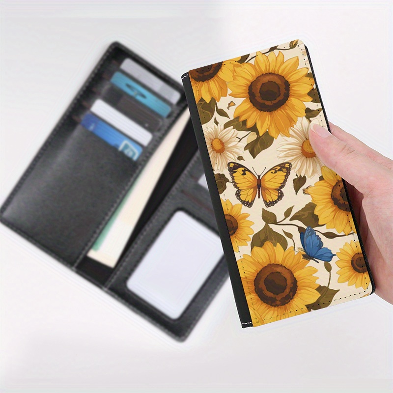 

Chic Sunflower & Print Women' - Slim, Fashionable Bifold With 10 Card Slots, Daily Use