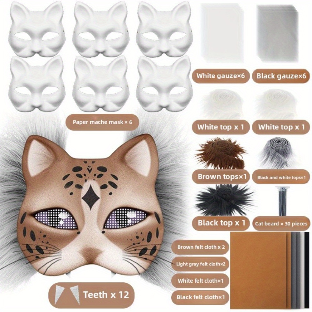 Blank Cat Mask For A Cosplay Suit, Perfect For Halloween Masquerade With Fabric Straps