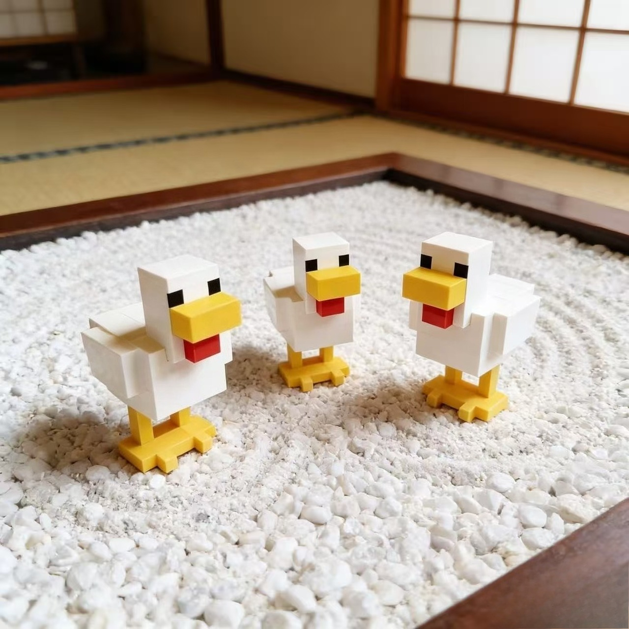 3pcs, 3d Printed Pixel Chicken Statue, Desktop Decoration, Room Decoration, Toys, Figure, Figurine, Room Decor, Halloween