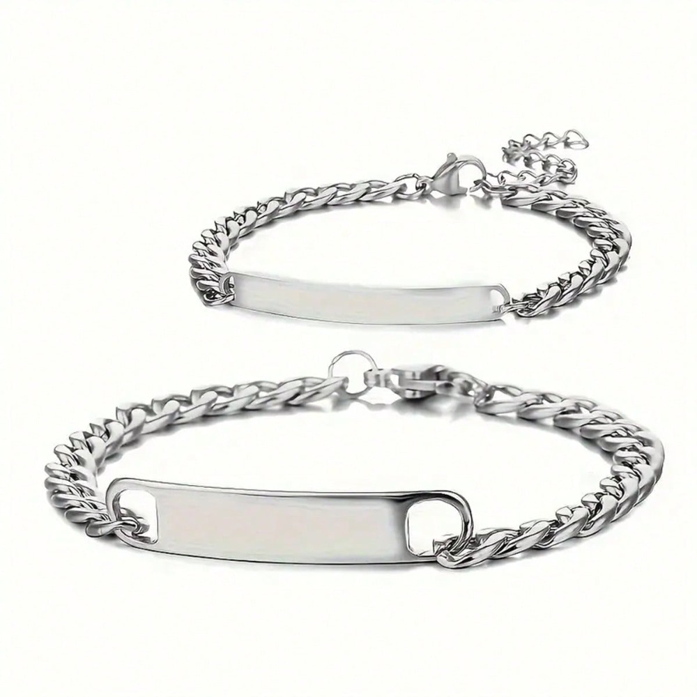 TEMU 2pcs Customizable Stainless Steel Couple Bracelets, Personalized Matching Bracelet Set, Engraving Available, Elegant & , Great For Valentine's
