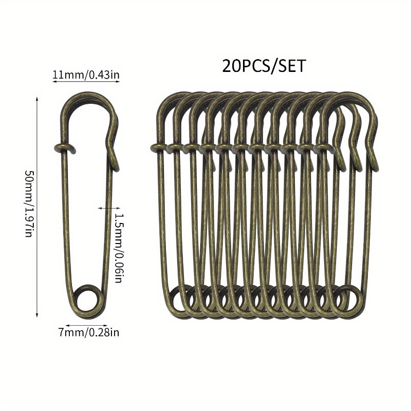 Image of 20pcs Heavy Duty Iron Safety Pins - Large Spring Lock Fasteners For Crafts, Brooch Making & , Multi-gauge Anti-slip Metal Pins