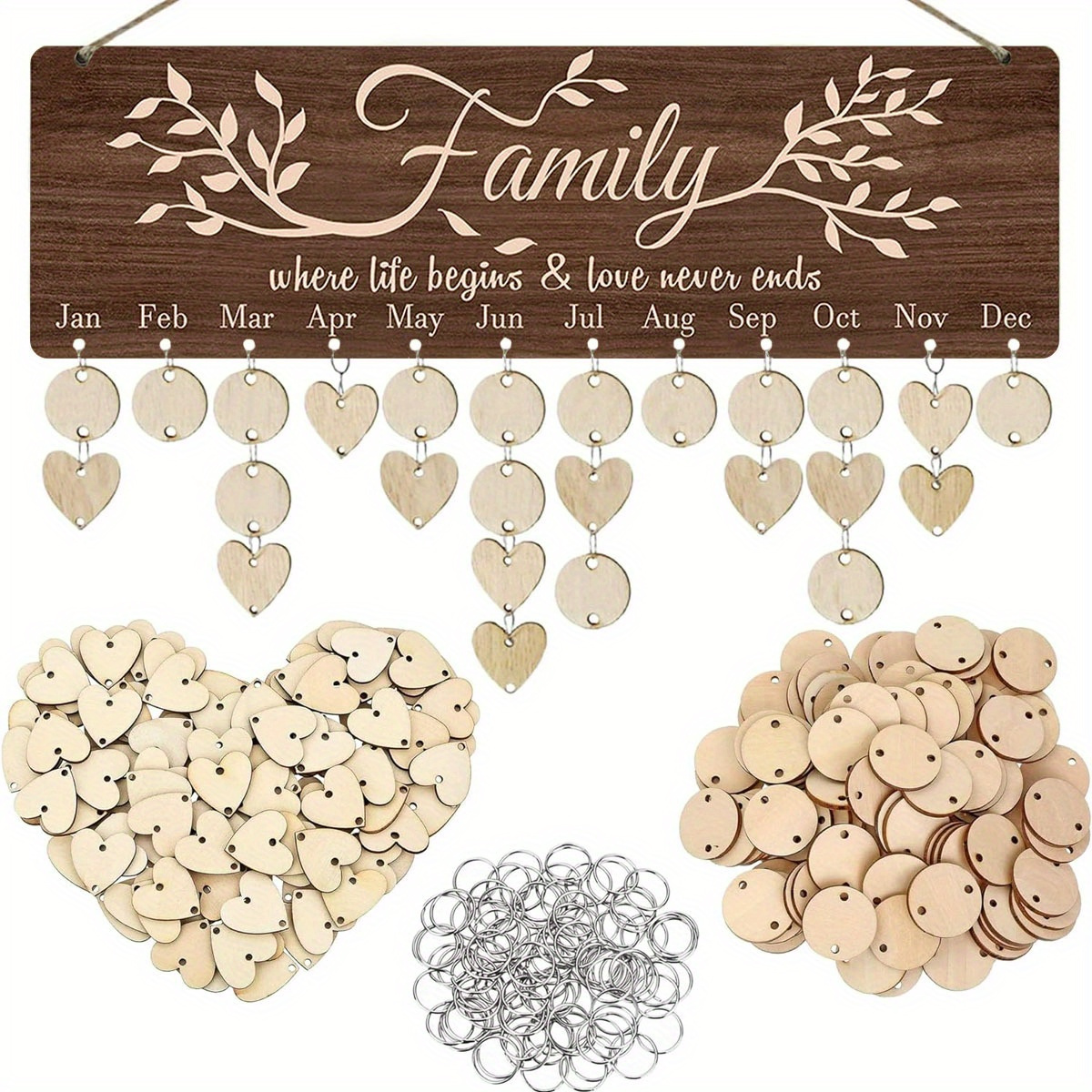 TEMU 2d Flat, Family Wall Calendar - Recycled Wood Birthday & Anniversary Reminder With Heart Decor, Rustic Home Decor For , Christmas, Gift, No