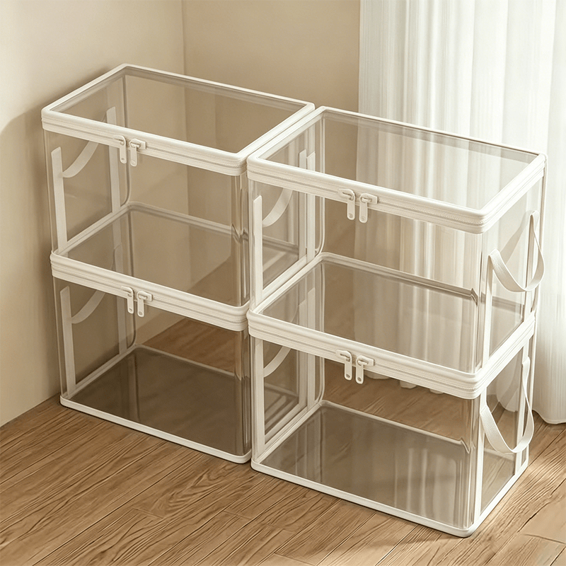 White Transparent Thick Plastic Storage Box with Hinged Lid