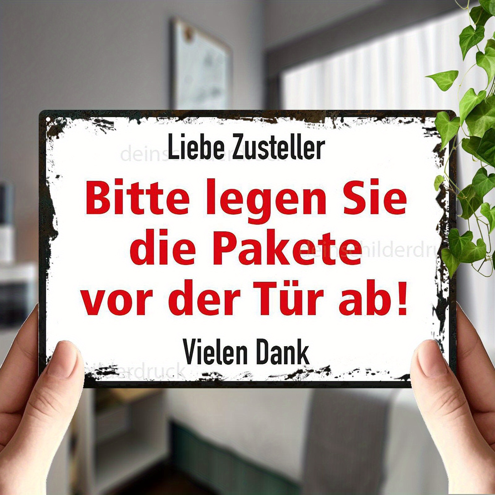 E-shop 2D Flach, 1 Stück Rustikales Vintage "Paket Abgabe" Schild - Schweres Eisen Türschild mit Vorgebohrten Löchern & Verwittertem Finish,