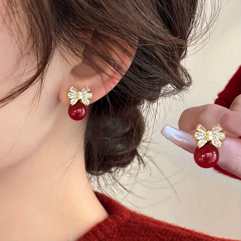 

1 Red Embedded Bow Earring