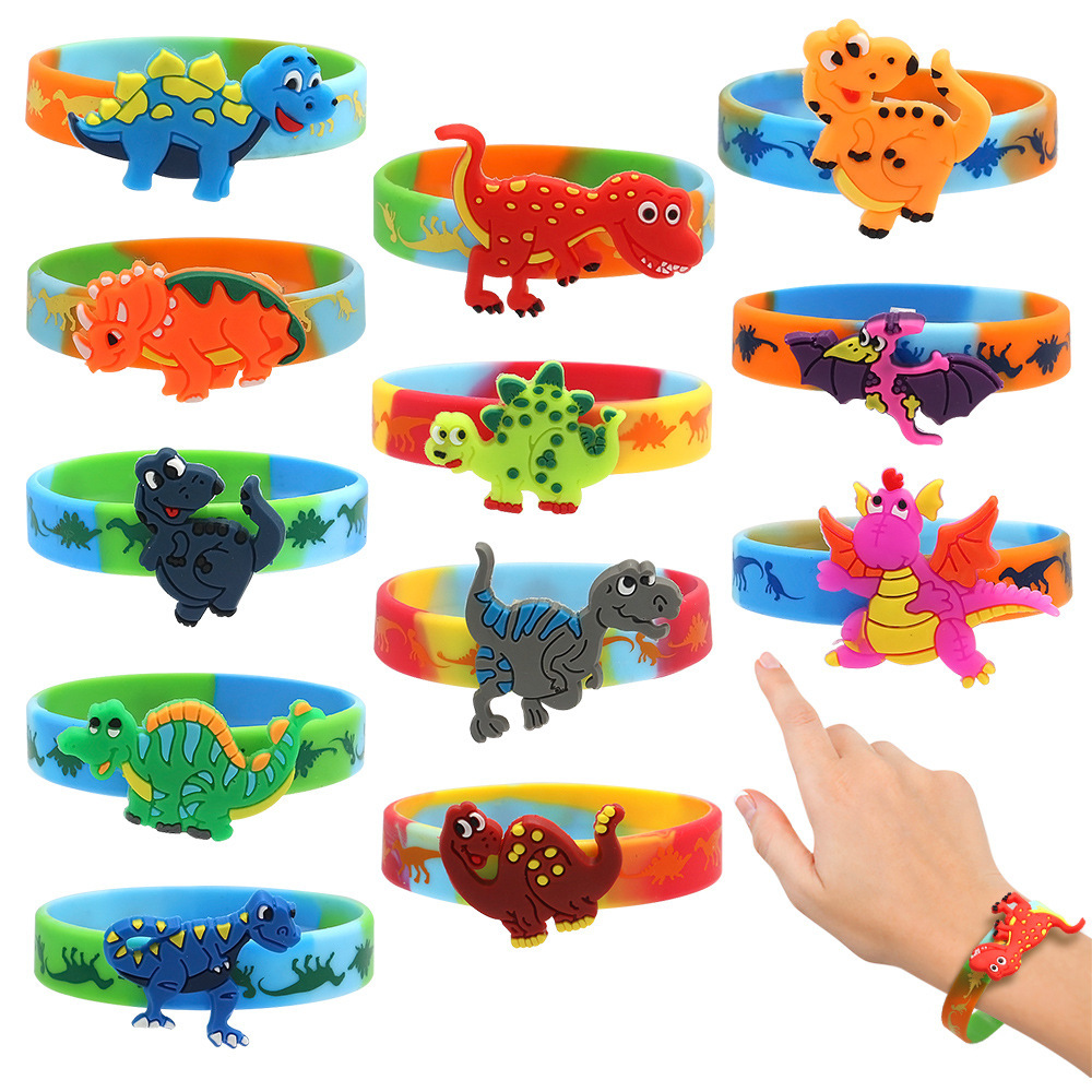 Image of 12 Bracelet Packs, 3d Dinosaurs Silicone Wristbands Bracelets Party Favors Dinosaurs Bracelet Gifts Bag Stuffer For Jungle Dinosaur Themed Birthday Christmas Favors.,halloween Christmas, Halloween