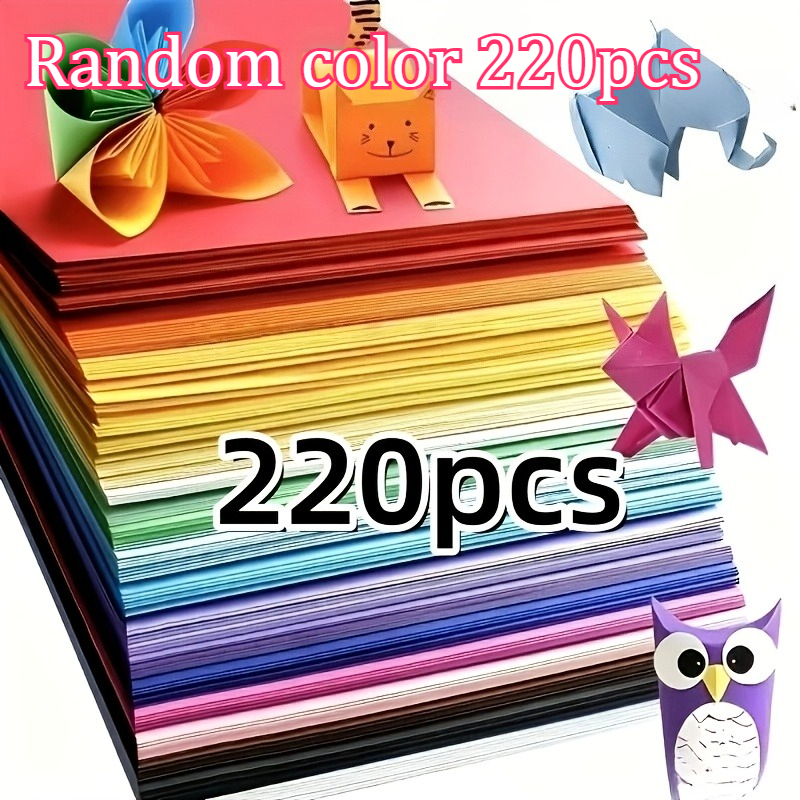 TEMU 220 Feuilles de Couleurs Aléatoires, Papier Épaissi Uni Créatif à Soi-, Papier Cartonné Épais, Papier Épais Carré, Convient pour l'Origami, le