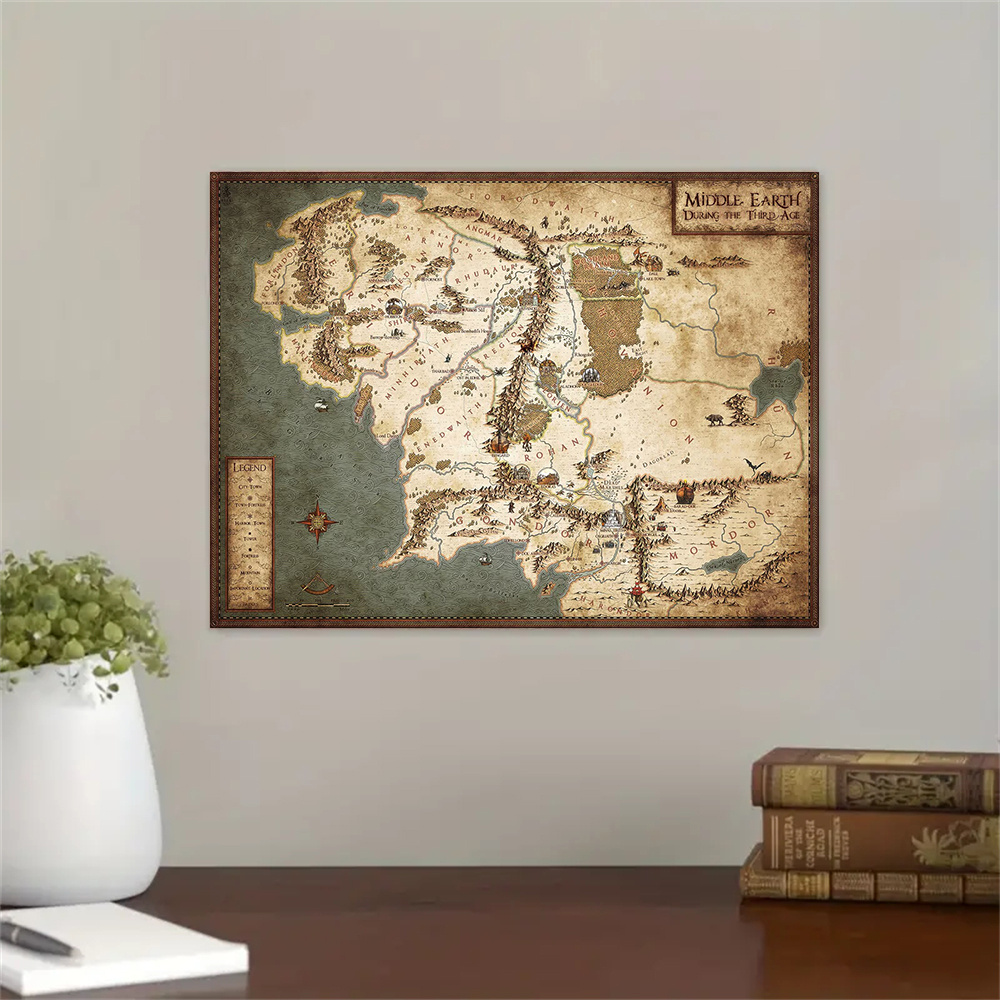 TEMU 2d Flat, 1pc Unframed 2d Flat Middle-earth Map Hobbit Poster And Print The Canvas Paintings Vintage Wall Art Gift For Movie Fans Living Room