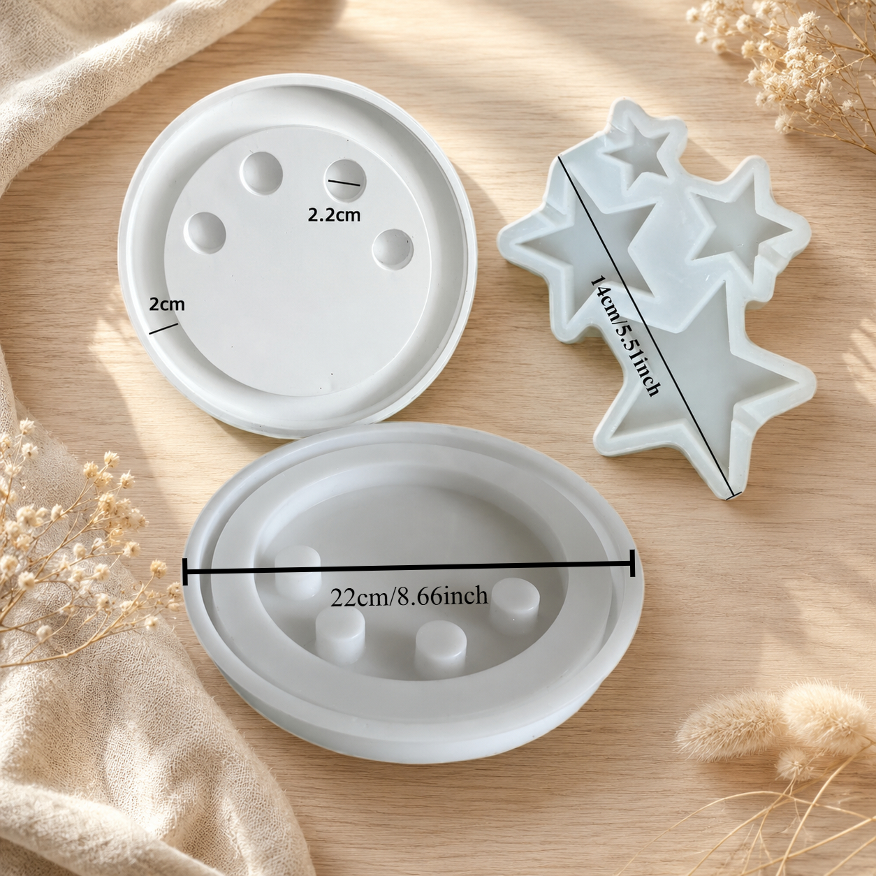 Image of 2pcs Set: 4-hole Round And Star-shaped Candle Holder Silicone Mold For Advent Candles (suitable For Plaster And Candle Making)