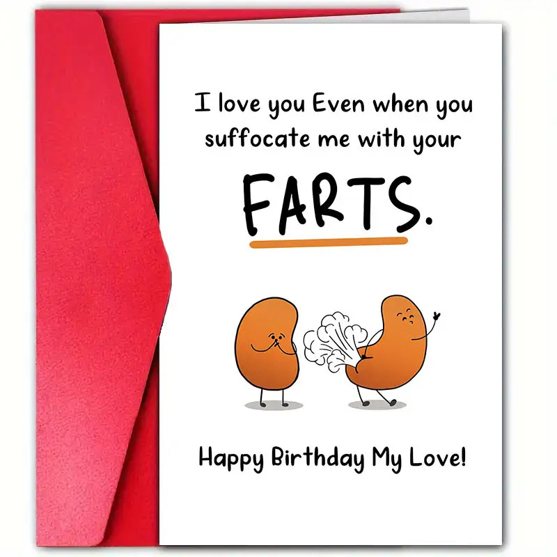TEMU Carte d'anniversaire sur le thème des amusants avec enveloppe - "Même si suffoques avec tes , je t'aime toujours" - Parfaite pour mari, femme ou